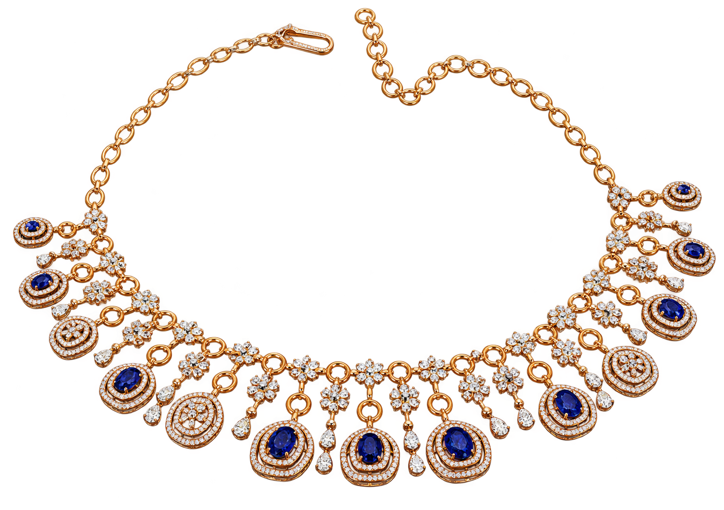 The Neelam Sapphire Rivière — Ceylon sapphires on a rose gold chain
