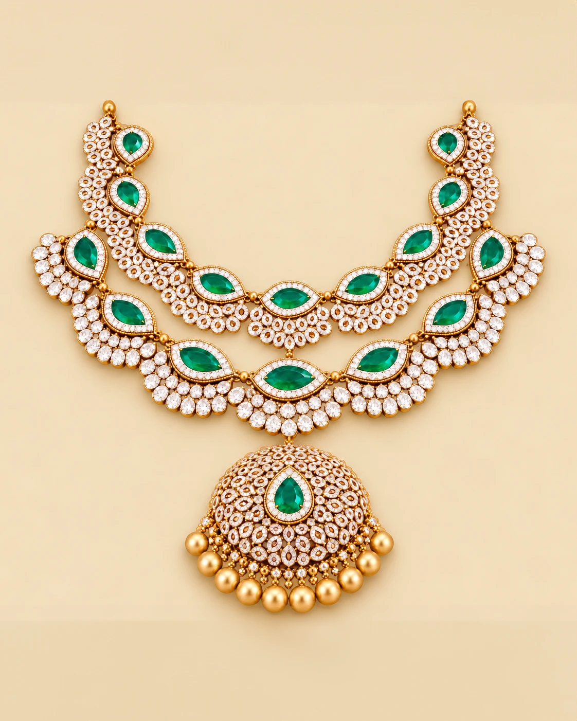 The Zumurrud Emerald Cascade — marquise emeralds in a two-tier diamond drape